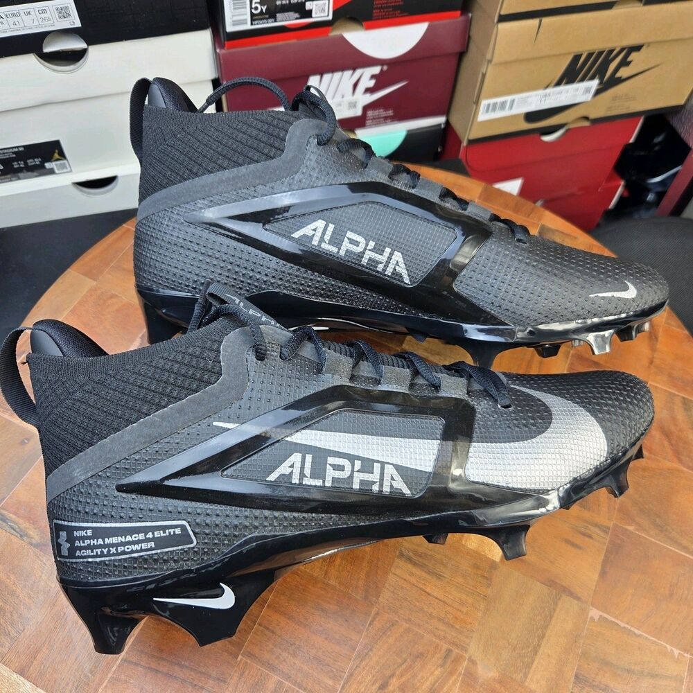Nike Alpha Menace 4 Elite Black Silver Football Cleats FD7036-002 Men's Size 10